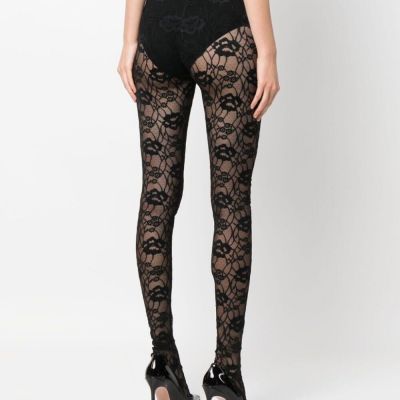 FLAWED, READ -- SAINT LAURENT Womens Size 36/S Black Lace Detail Footed Tights